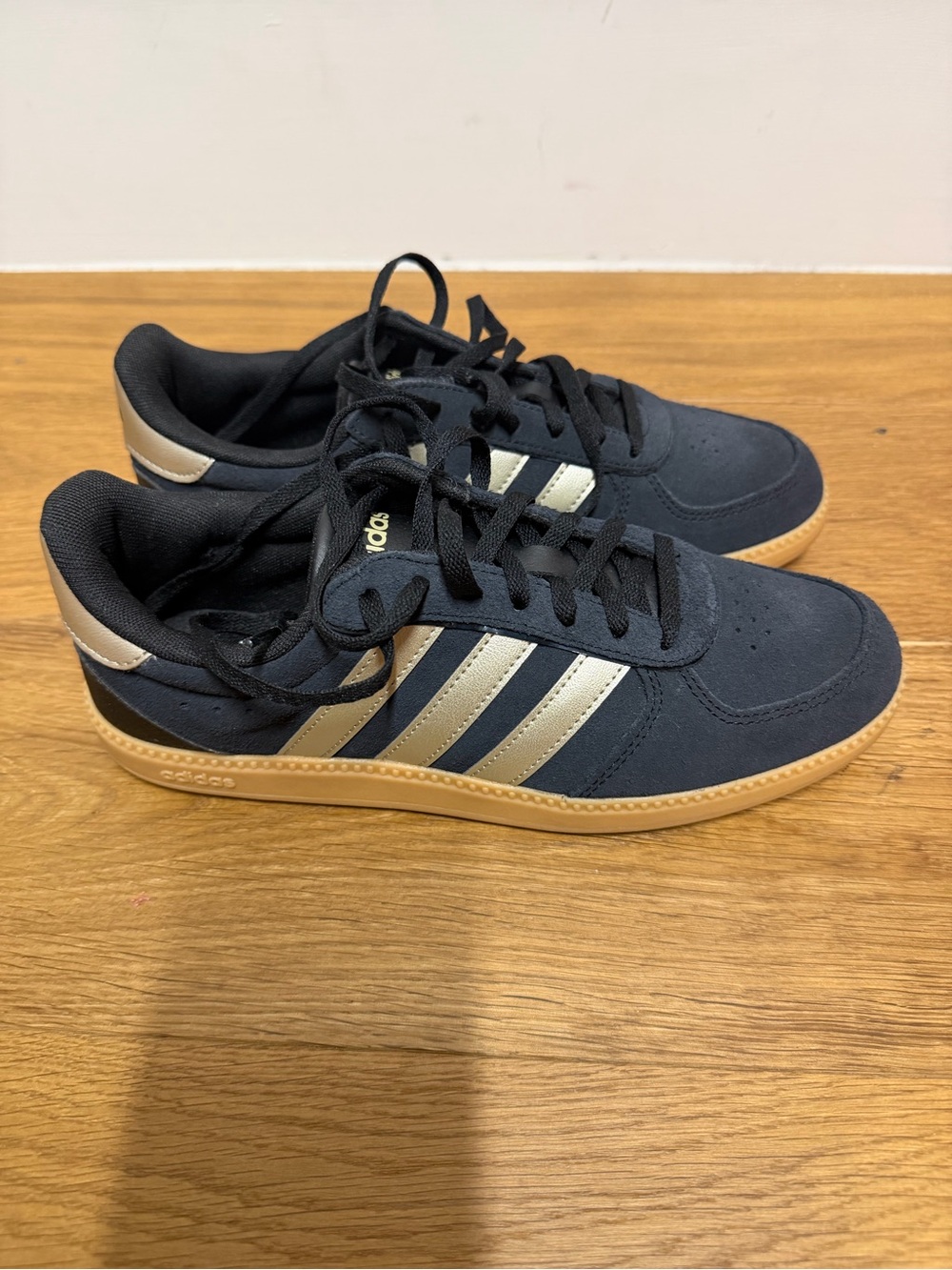 NWO tags adidas Black and Gold Three-Stripe Sneakers with Gum Sole